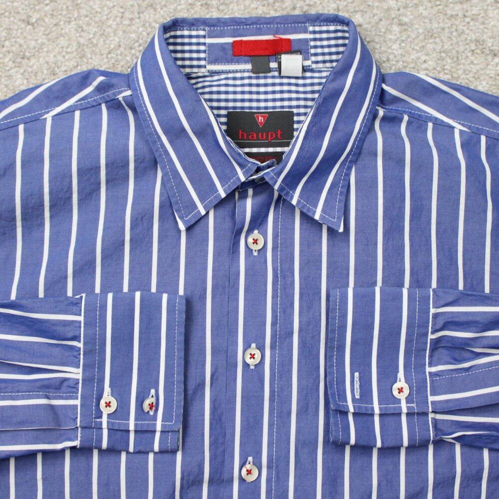 Haupt Shirt Mens‎ 16 1/2, 41/42,  Large Blue/White Striped Long Sleeve Button Up